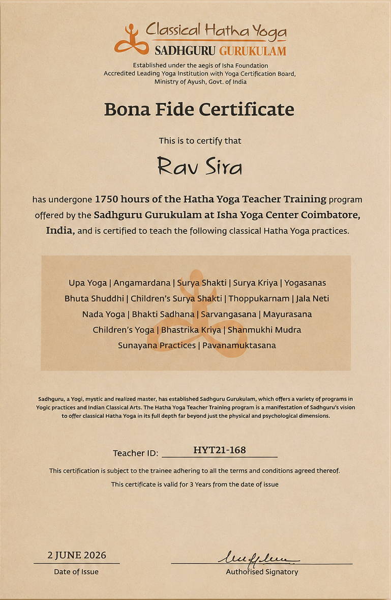 Isha Hatha Yoga Teacher Training – sertifikat